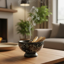 Sacred Bloom: Floral Hand-Carved Black Soapstone Bowl ( 3")