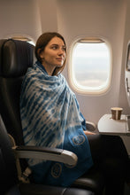Blue and white tie-dye scarf with Golden OM symbol on the border of the scarf