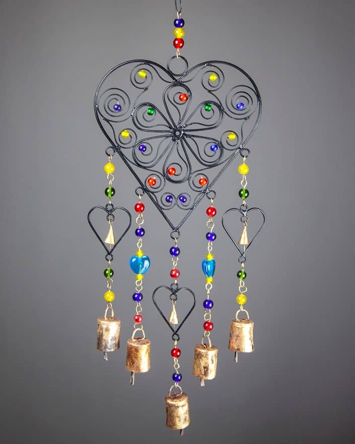 Beaded Heart colored glass chime  home decor  hanging gift