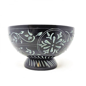 Floral hand carved Black Soap Stone Bowl 5" x 3"