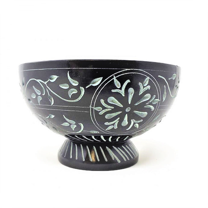 Floral hand carved Black Soap Stone Bowl 5