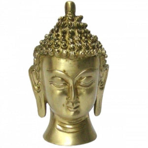 meditating Buddha  head Solid Brass statue 5" H