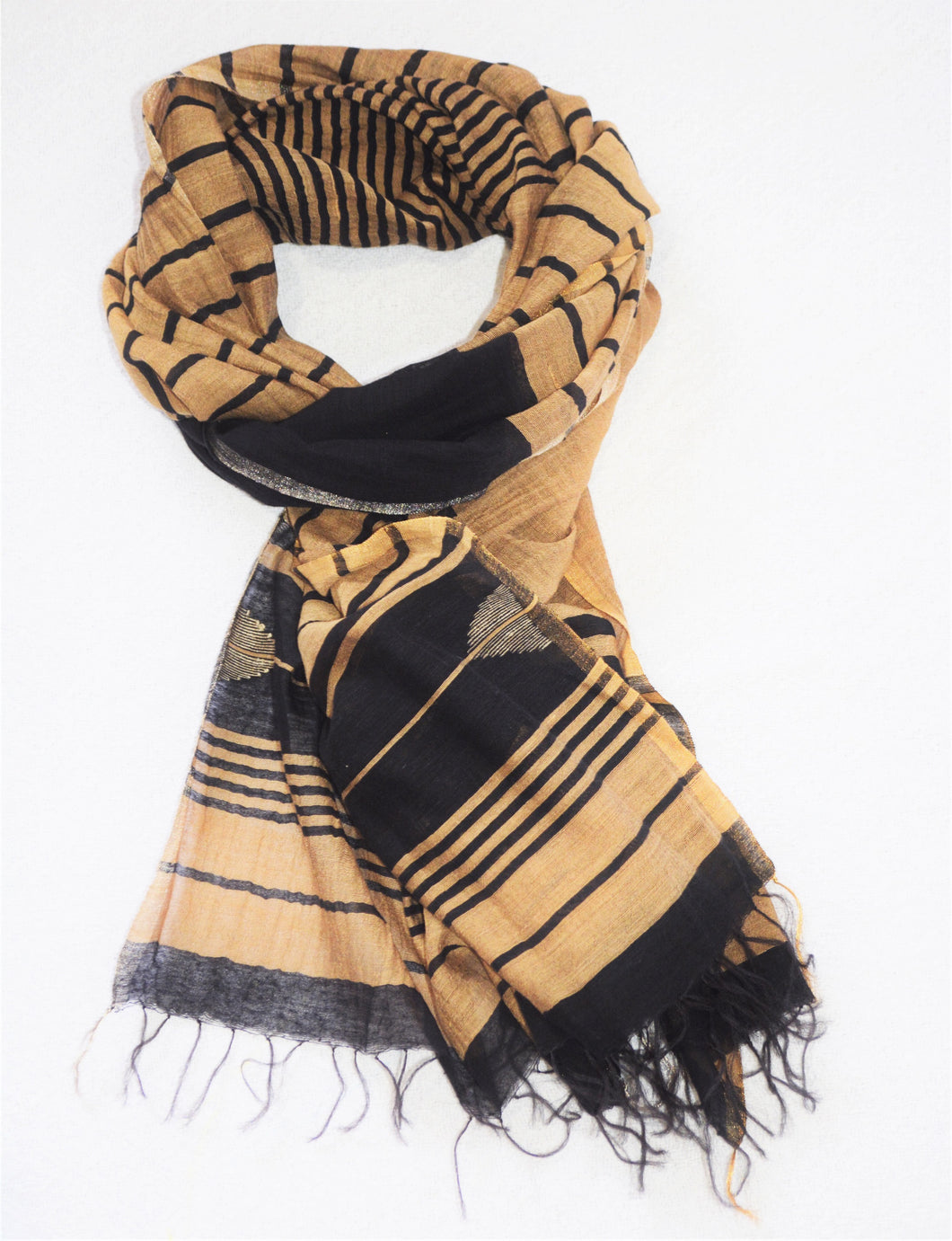 One of a kind Handwoven Black and gold Silk Shawl - Limited Edition