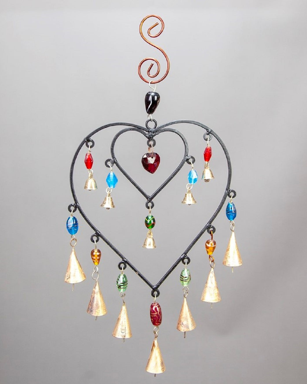 Double Heart Glass Beads Brass bells hanging