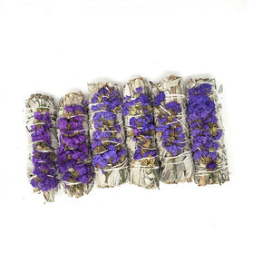 Smudging Herbs - PURPLE Sinuata Flowers with White Sage 4" - 1 bundle