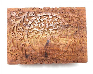 Tree of Life Hand Carved Wood Box 5"x7"